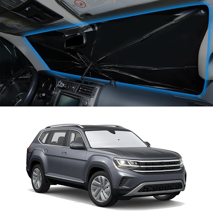 Windshield Sun Shade Umbrella for 2018-2026 Volkswagen Atlas VW Atlas Cross Sport Accessories Front Window Sunshade Shield Keep Your Car Interior Cooler