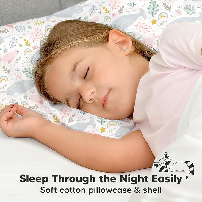 Toddler Pillow with Pillowcase - 13x18 My Little Dreamy Kids Travel Bed Pillows for Sleeping, Organic Cotton Small Pillowcase, Soft & Breathable, Machine Washable, Toddlers 2-5 years old (Narwhal)