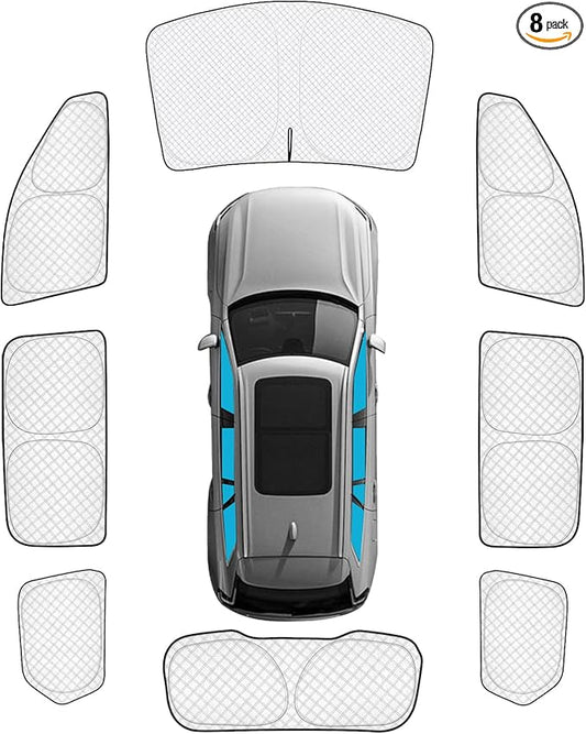 KMF 8pcs Thicken Sun Shades for Jeep Grand Cherokee L(Three-Row) 2021-2026 Accessories (NOT for Grand Cherokee&Cherokee),Full Car Window Covers for Windshield Side Rear, UV Block and Blackout Camping