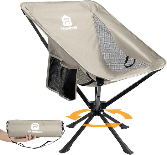 Raynesys Portable Camping Chair 1 Pack, 8 Seconds Quick Setup Folding Camping Chair, Flexible 360° Rotation, 3.8Lb Lightweight Travel Chairs for Easy Carry to Hiking, Sporting, Beach, Khaki