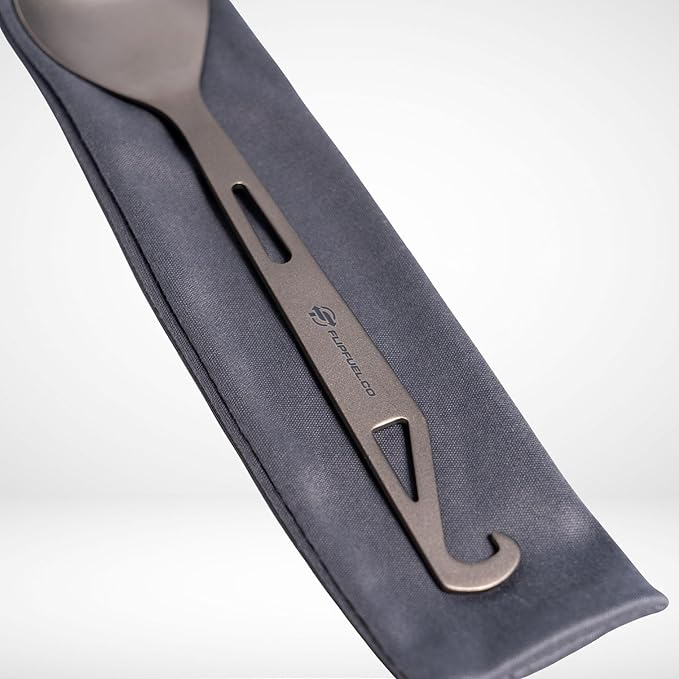 FlipFuel Titanium Spork – Ultralight Backpacking & Camping Utensil, Reusable Travel & EDC Spork with Multi-Function Hook