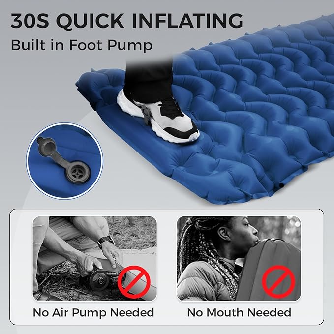 KingCamp Sleeping Pad for Camping, Ultralight Connectable Inflatable Sleeping Pad Camping Mattress with 6.3" Built-in Pillow & Foot Pump for Backpacking Hiking Tent Cot