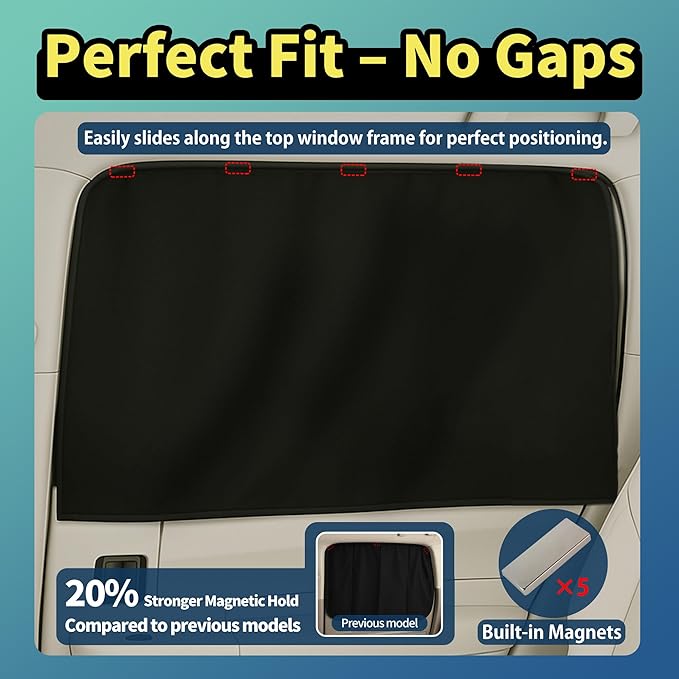 Magnetic Car Side Window Sun Shade, 2 Pack, Privacy Protection with UV Blocking, Easy Install with Storage Case, for Family Travel, Camping, Business Trips (Black, Large（31.5"L x 20.5"W）)