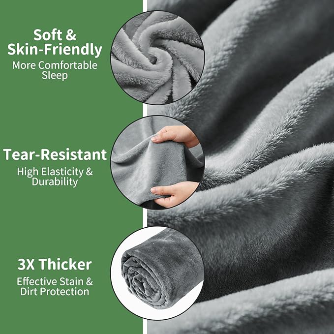 Tuphen Flannel Sleeping Bag Liner, XXL Fluffy Adult Sleeping Sack with Hidden Zipper for Warm or Cold Weather, Thick Travel Sheets for Hotel,Camping,Backpacking,Traveling & Dirty Proof,Gray,86 x 41‘’