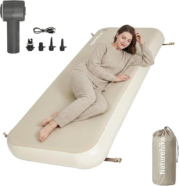 Naturehike 4" Drop Stitch Single Sleeping Pad with Electric Pump, 441 LBS Non-Collapsible Strong Support, Connectable Camping Mattress, 40s Fast Inflatable Air Mattress for Home, Camping, Guest