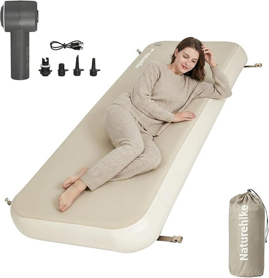 Naturehike 4" Drop Stitch Single Sleeping Pad with Electric Pump, 441 LBS Non-Collapsible Strong Support, Connectable Camping Mattress, 40s Fast Inflatable Air Mattress for Home, Camping, Guest