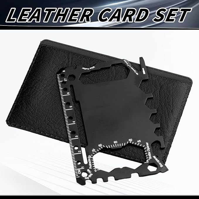 Cholemy 24 Pcs Credit Card Wallet Multitool 46 in 1 Metal Stainless Steel Survival Pocket Tool Bottle Opener Multipurpose Bulk for Husband Dad Men Christmas Birthday Gift, Black