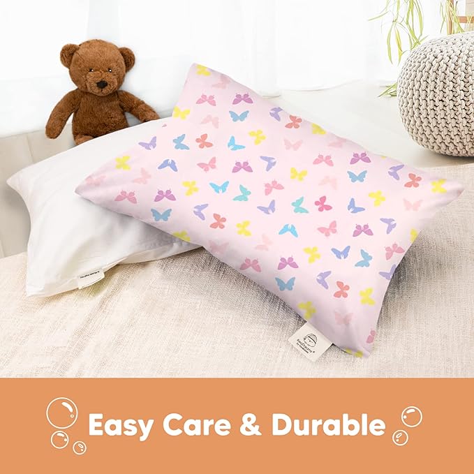 KeaBabies Toddler Pillowcase 13"x18" - Organic Cotton Toddler Pillowcase for Kids, Boys, Girls, Soft & Durable Cotton Cover for Miniature Sleepy Pillows, Cute Colors, Pillow Sold Separately (Flutter)