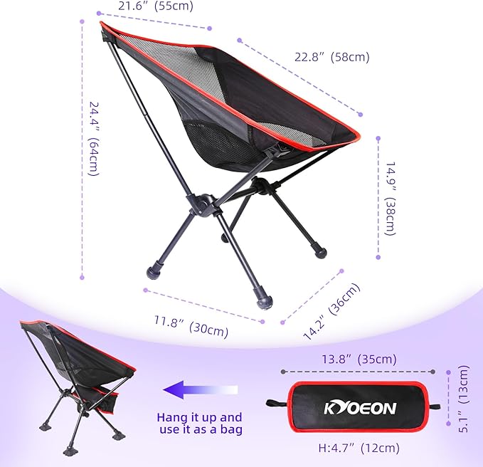 Portable Camping Chair, Ultralight Durable Foldable Chair for Outdoor Camp,Travel, Beach, Picnic, Garden, Sport Sturdy Frame, Comfortable Collapsible Lawn Chair, Supports 330Lbs