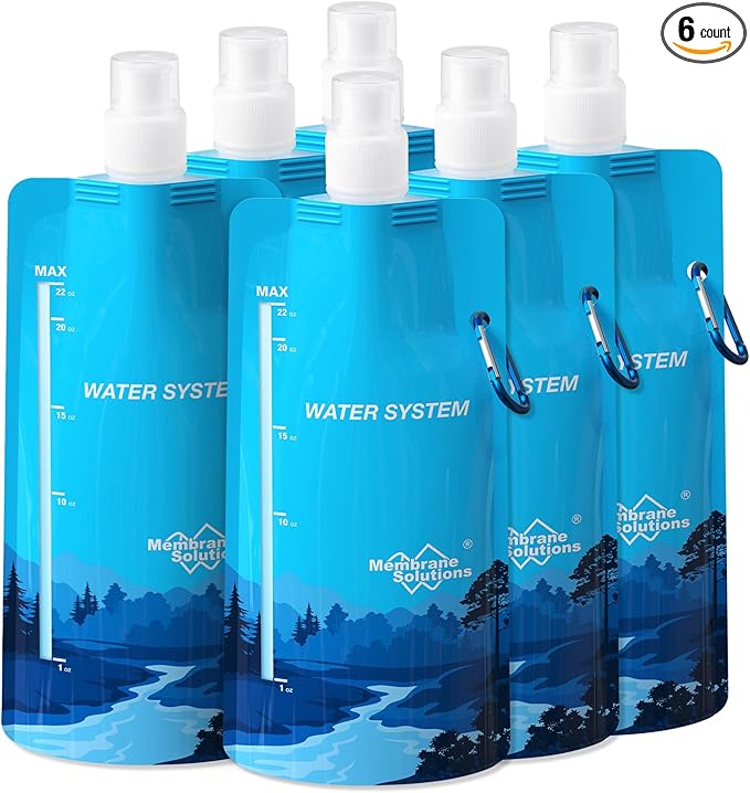 Membrane Solutions Collapsible Water Bottle 23oz, Foldable Pouch Water Bottle with Carabiner, BPA-Free, Leakproof for Traveling Camping Hiking Cycling Yoga Sports Outdoor Essentials