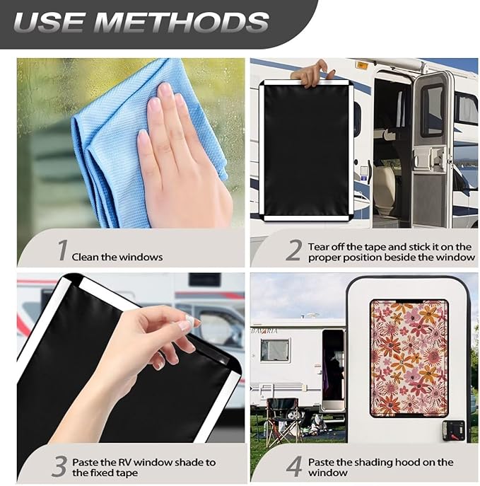 RV Door Window Shade Cover - Flowers RV Blackout Window Cover with UV Protection and Privacy Features, Camper Trailer Sun Shade Accessories for Women Men