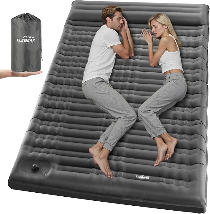 Elegear CumbreX™ Double Sleeping Pad for Camping, 4.7" Ultra-Thick Inflatable Camping Sleeping Pad 2 Person with Built-in Foot Pump, Portable Camping Sleeping Mat for Backpacking Hiking Tent,Gray Full