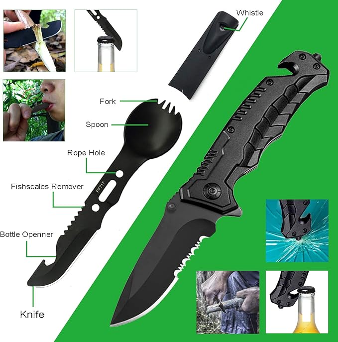 Gifts for Men Husband Dad Friend, Emergency Survival Kit 16 in 1, Upgrade Compact Survival Gear, Cool EDC Survival Tool for Cars, Camping, Hiking, Hunting, Fishing, Adventure Accessorie