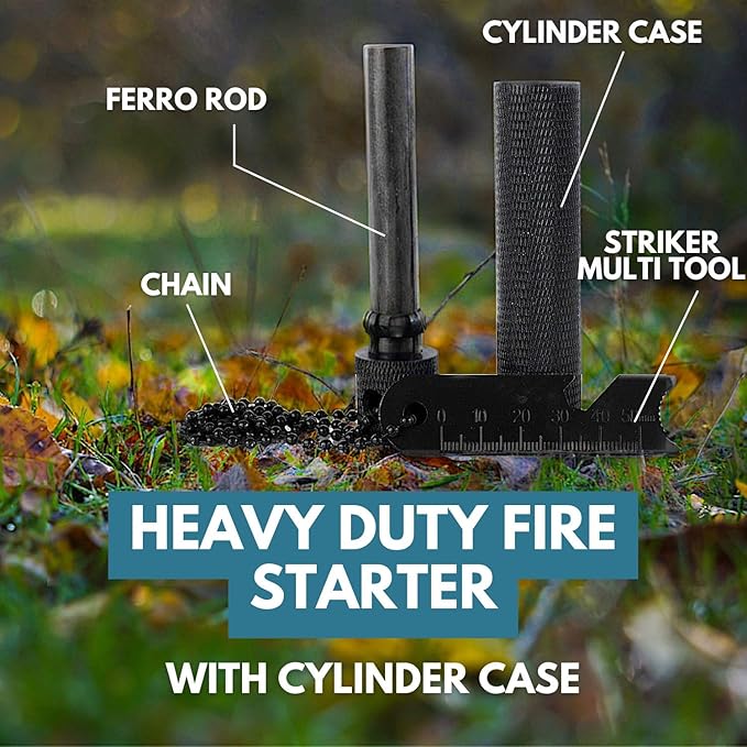 The Friendly Swede XL Ferro Rod Fire Starter Tool — Flint and Steel Fire Starter Survival Tool w/Large Ferro Rod - Weatherproof Firestarter for Camping & Hiking - Flint and Steel Kit w/Cylinder Case
