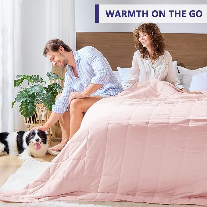 yescool King Size Weighted Blanket for Adults (25 lbs, 80” x 87”, Pink) Cooling Heavy Blanket for Sleeping Perfect for 240-260 lbs, Breathable Blanket for Adults & Couple All Season, Machine Washable