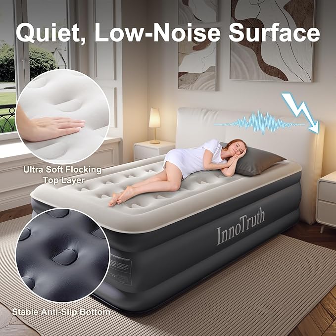 InnoTruth Twin Air Mattress with Built in Pump, Famiy Choice Award Winner, Inflatable Blow up Mattress, 18" Raised Colchones Inflables Air Bed, Ideal for Home and Outdoor, 300lb Weight Capacity