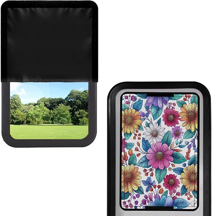 RV Door Window Shade Cover, RV Door Window UV Protective Cover, Colorful Flower Foldable Travel Trailer Motorhome Rv Screen Door Protector, RV Accessories for Inside