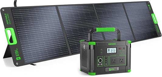 EBL 1000W Portable Power Station With 200W Solar Panels, 999Wh Backup Lithium Battery, Pure Sine Wave AC Outlet, 60W PD Quick Charge Solar Generator Set for RV/Van Camping, Road Trip, Home, Off-grid