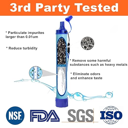 Personal Straw Water Filter, Emergency Preparedness Portable Water Filtration for Hiking Camping Fishing Hunting Outdoor Adventures Backpacking, 2.8mm Screw Bottom, Water Purifier Survival Gear