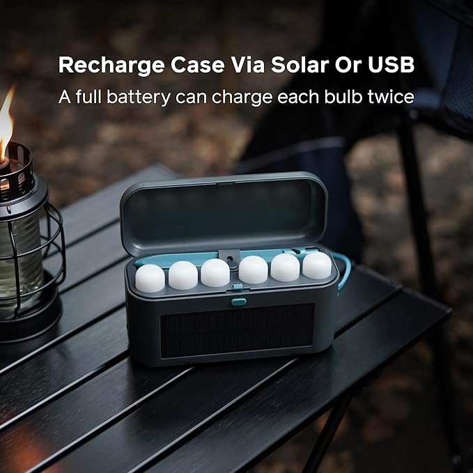 MPOWERD Luci Solar Site Lights: Stringless String Lights, Six Detachable Mini Camping Lights with Tent Stakes and Charging Case | Lights 1,000 sq ft | Rechargeable via Solar and USB | Lasts 20 Hours