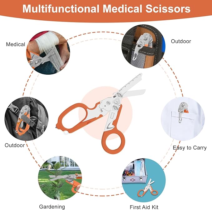 6-in-1 trauma shears - emergency responders, outdoor emergencies, medical staff, and outdoor camping, Gift box packaging with scissors storage K sheaths (Orange)