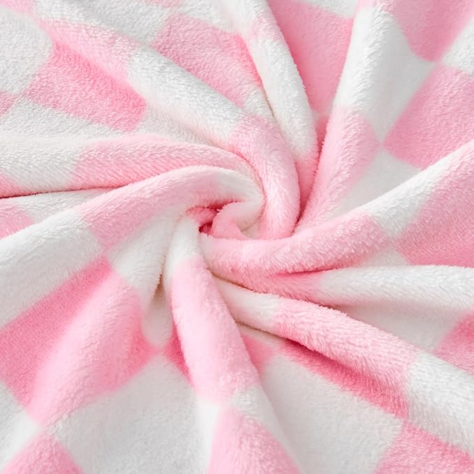 Edenleaf Pink Checkered Blanket, Ultra Soft Fleece Checkered Throw Blankets for Couch Bed and Travel, Luxury Throws for All Seasons, 50x60 Inch, Pink