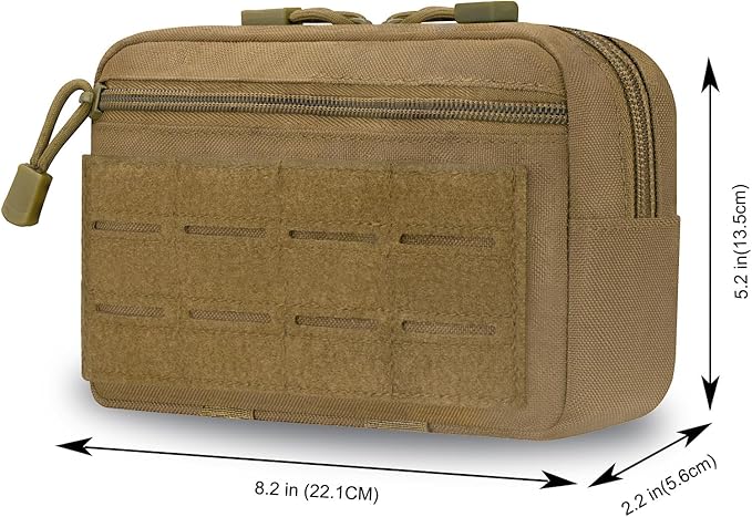 Tactical Molle Admin Pouch with 2 Keychains & US Flag Patch - Laser Cut EDC Modular Pouch for Outdoor, Survival, Daily Carry