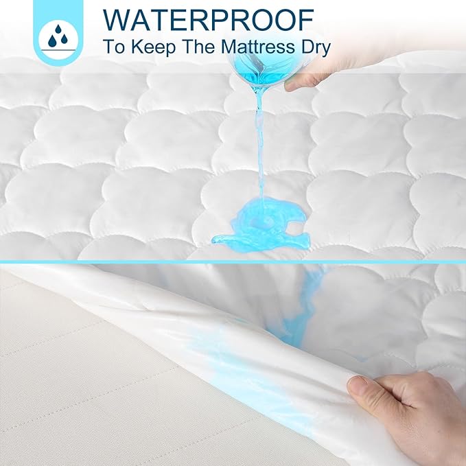 Twin Air Bed Mattress Pad with 15-24 Inch Deep Pockets - Waterproof Protector for Warm Sleep & Cold Air Insulation,Perfect for Camping, Guest Bed, Pets & Overnight Visitors-White