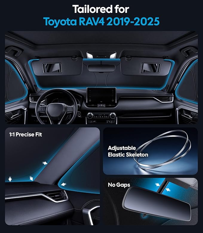 Wigoo 2026 Upgrade 8PCS Full Set Window Sunshade for Toyota RAV4 2019-2025 [7-Layer Cooler & Blacker, Ice-Crystal Tech] with Windshield for Sun Block, Baby, Camping, Privacy Napping, Relax