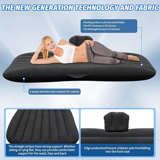 Onirii Inflatable Car Air Mattress Back Seat Bed with Air Pump,53 "x 32.6" Portable Thickened Car Travel Camping Sleeping Air Mattress Blow Up Bed for Car Universal SUV