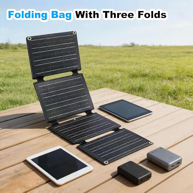30W Portable Foldable Solar Panel, 4-Fold Solar Charger with USB QC3.0 & DC Outputs, lPx4 Waterproof Solar Panel Charger for Camping, Hiking, Portable Source, Emergency Power Outage
