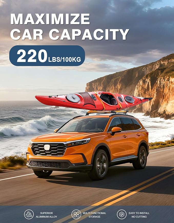 220lbs Roof Rack Cross Bars Compatible with 2023-2026 Honda CRV CR-V & CRV Sport Hybrid, All-Metal Heavy Duty Aluminum Crossbar Luggage Racks Roof Rails Rooftop Carrier Cargo Black