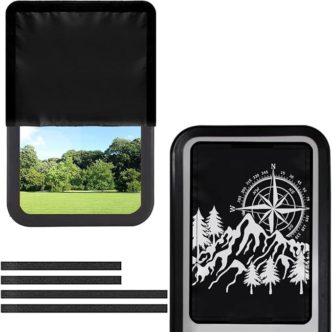 RV Door Window Shade Cover, Compass Mountain Print Privacy Screen Door Curtains for Camper Door Easy to Install for Travel Trailer