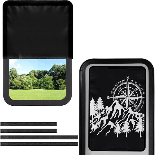 RV Door Window Shade Cover, Compass Mountain Print Privacy Screen Door Curtains for Camper Door Easy to Install for Travel Trailer