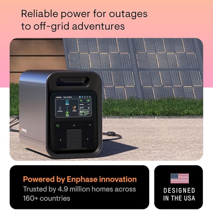 Enphase IQ PowerPack 1500Wh + 200W Solar Panel Kit | UL 9540A Certified Solar Generator | Home Backup Power Outage | LFP Battery | IQ8 Microinverters | Enphase App | Charges in ~8 Hours