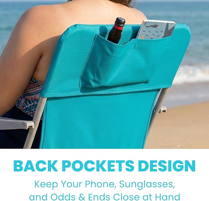 #WEJOY Folding Beach Chair for Adults, Lightweight Beach Chair with Shoulder Straps, High Back Camping Chairs with Hard Armrest, Supports 300lbs for Outdoor Lawn Concert