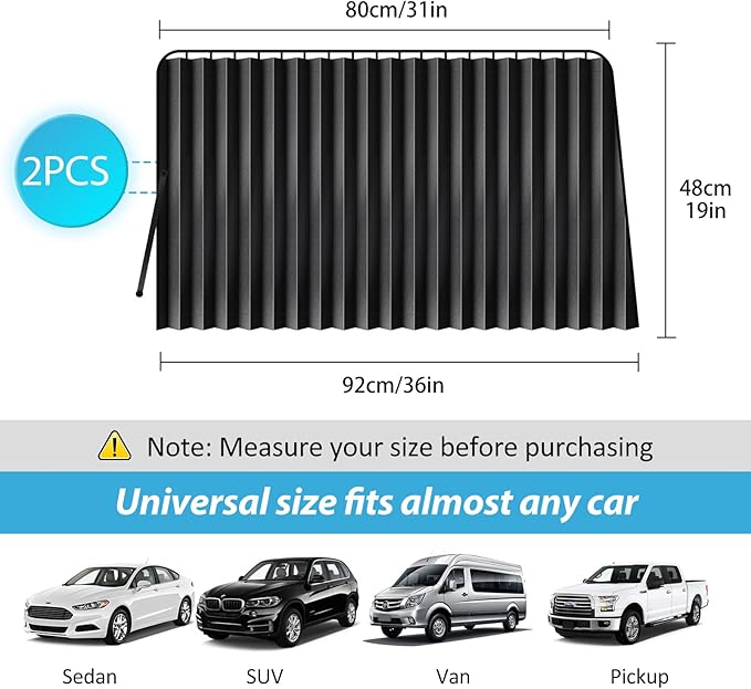 Car Window Shades - 2 Pack ZATOOTO Side Window Magnetic Car Curtains 100% Block Light Sun Shades for Heat and UV Protection for Sleeping Camping Breastfeeding