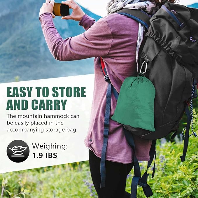 OBTANIM Camping Hammock 500lbs Portable Lightweight Single or Double Hammock with Tree Straps and Carry Bag for Camping Backpacking Hiking Travel Beach Outdoor Indoor (Dark Green)