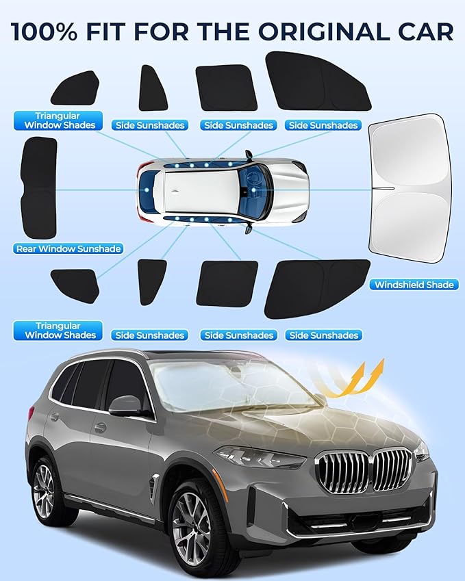 for BMW x5 2019-2025 Car Window Shades, 10pcs Privacy Sun Shade Set for Front Windshield Side and Rear Windows, Full Window Covers Keeps Vehicle Cool for Camping Napping