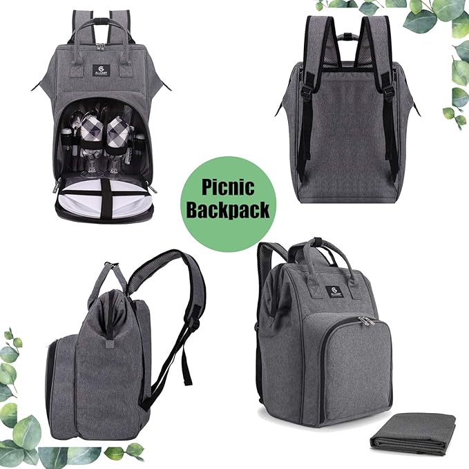 ALLCAMP Picnic Backpack for 2 Person - Insulated Cooler Bag with W/Fleece Blanket, Plates and Cutlery Set, for Family Outings, Couple Gifts