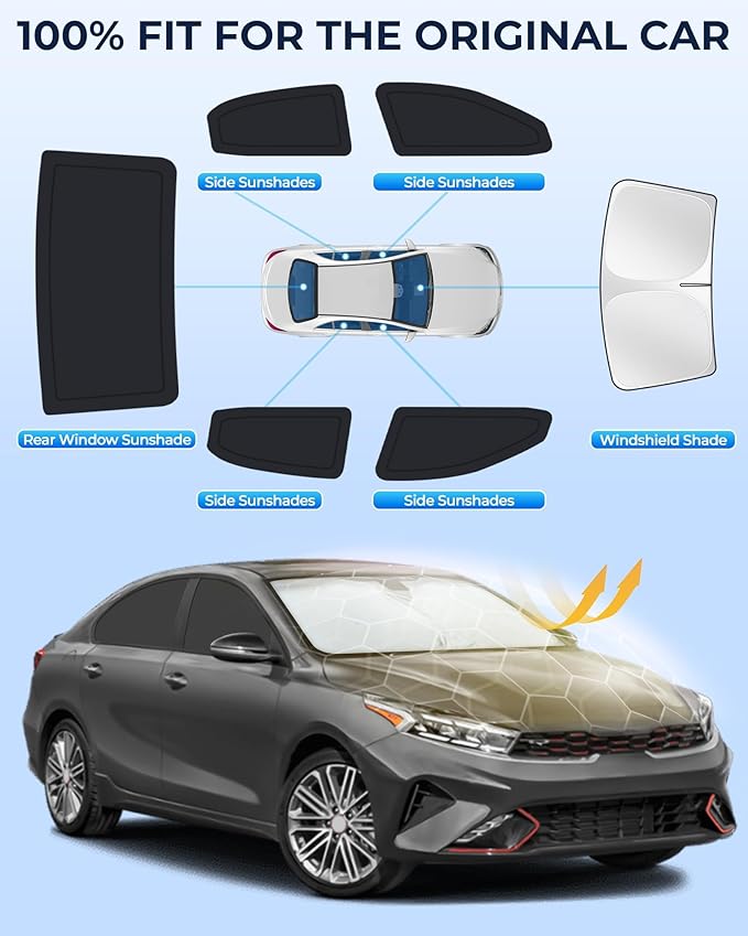 for Kia Forte 2019-2024 Car Window Shades, 6pcs Privacy Sun Shade Set for Front Windshield Side and Rear Windows, Full Window Covers Keeps Vehicle Cool for Camping Napping