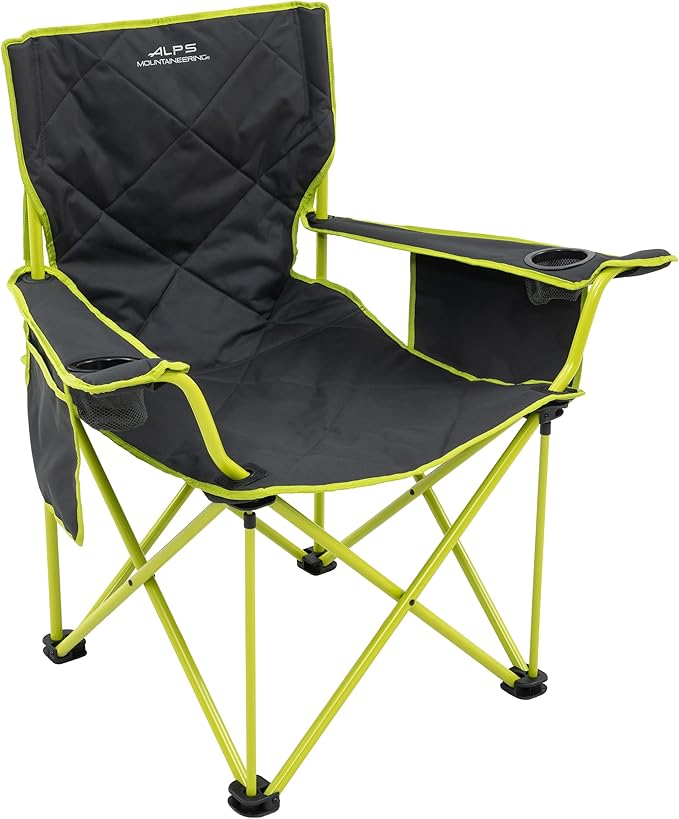 ALPS Mountaineering King Kong Camping Chairs for Adults with Mesh Cup Holders and Pockets, Built Durable and Reliable with Compact Foldable Steel Frame, Charcoal/Citrus