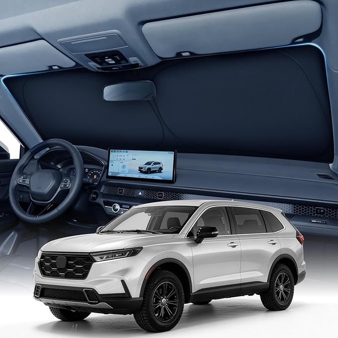 Zanch Custom Windshield Sun Shade for Honda CRV 2023-2026, 7-Layer UV & Heat Block, 3D Laser Scanned, Interior Protection, Keep Car Cooler, Foldable SUV Accessories