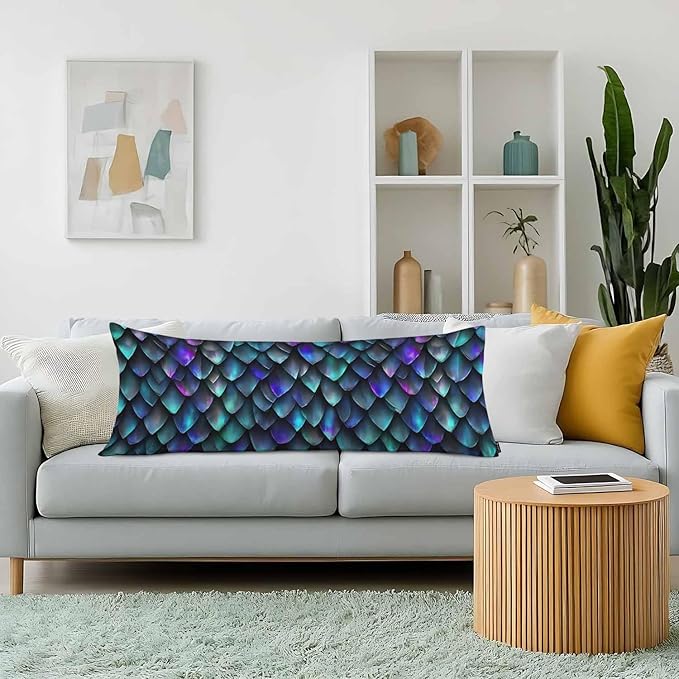 Dragon Scales Decorative Home Pillow Covers, Reptile Skin Green Side Sleeper Pillow Cover Body Cushion Cover Bedding Body Pillowcase for Man Woman Sofa Patio Shop 20x54 Inches