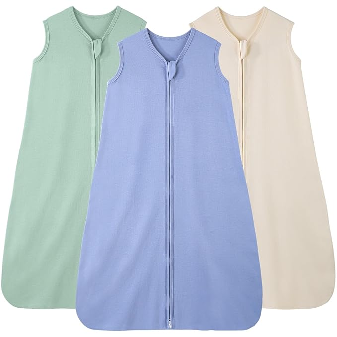 Baby Sleep Sack 12-18 Months, 100% Cotton Sleeping Sack for Newborn and Infant, 3 Pack Baby Wearable Blanket, 0.5 Tog Lightweight Double Zipper Sleep Bag Apricot