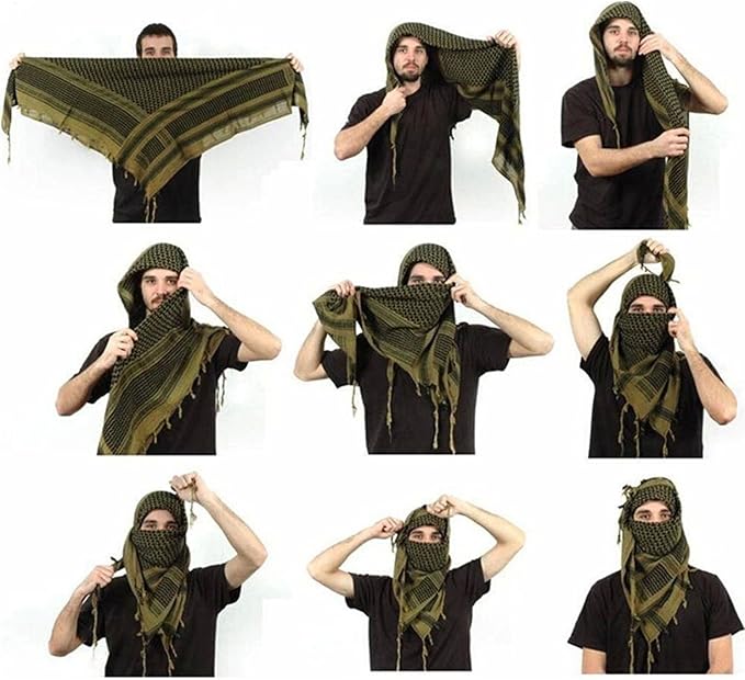 Aonal Military Shemagh Tactical Desert Scarf, 100% Cotton Keffiyeh Neck Head Scarf Wrap for Men Women