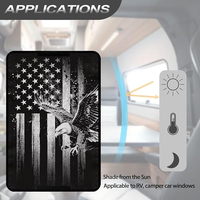 American Flag Eagle Pattern Rv Door Window Shade Cover Privacy Screen Door Curtains for Rv Door Window, Camper Window Shades for Travel Trailer Motor Home