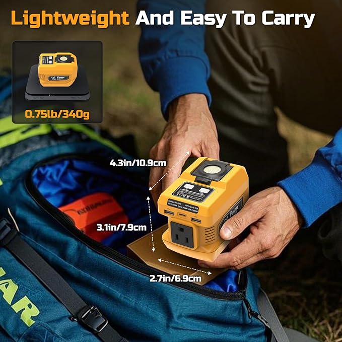 220W Power Inverter Compatible with Dewalt 20V Battery, DC 20V to AC 110V Portable Power Station Generator with 1 AC Outlet, 2 USB Ports & 1 Type-C Fast Charging, 400LM LED Work Light (2-Pack)