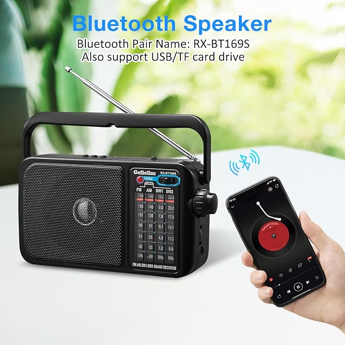 Gelielim Radio Portable AM FM with Bluetooth Loud Speaker, Radio Plug in Wall or Battery Powered Best Reception for Home or Outdoor, Earphone Jack, Large Dial Easy to Use, Great Gfits for Seniors