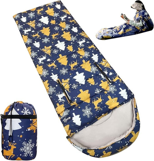 KINGROCK Christmas Sleeping Bag for Adults, Backpacking Sleeping Bag – Walkable with Arm Zippers, Waterproof and Warm to 23°F, Compact for Camping, Stadiums and Travel (Color: Christmas)